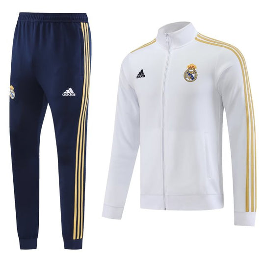 Conjunto Real Madrid Zíper Longo Branco e Azul