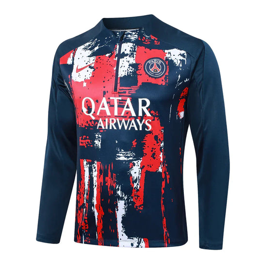 Conjunto Paris Saint Germain Zíper Curto Treino Vermelho e Azul 2024/25